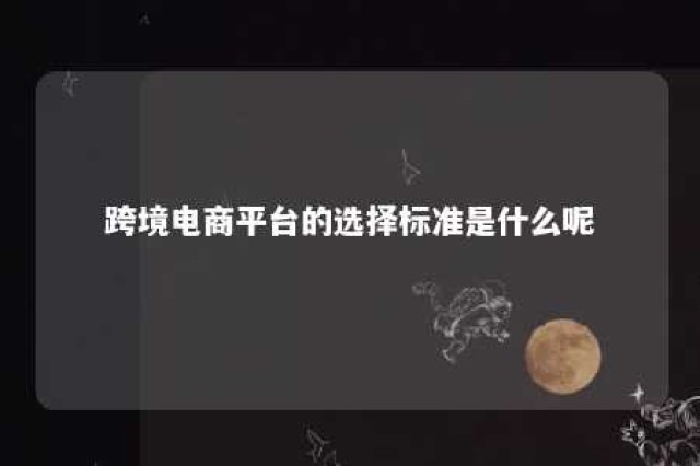 跨境电商平台的选择标准是什么呢 跨境电商平台的选择标准是什么呢